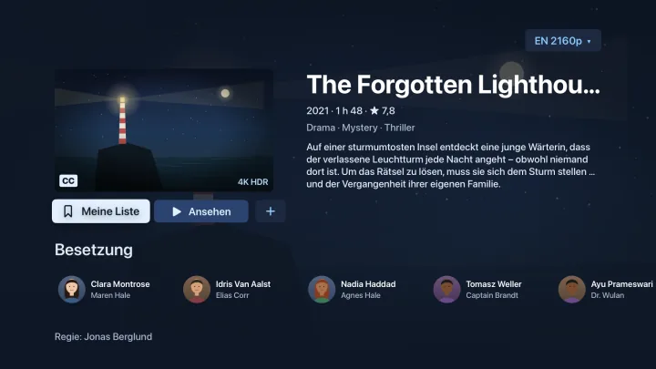 Filmseite in Velaria Player auf Apple TV