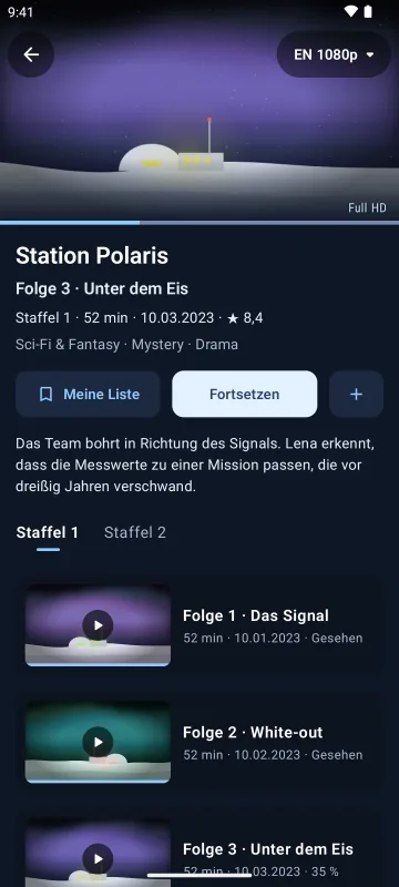 Serienseite in Velaria Player auf einem Android-Smartphone