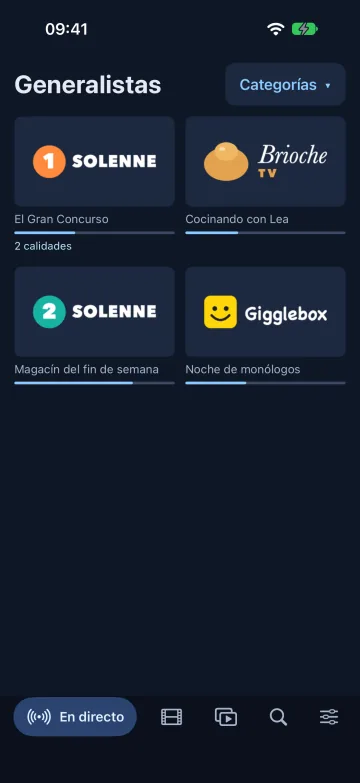 Canales IPTV en directo en Velaria Player en iPhone