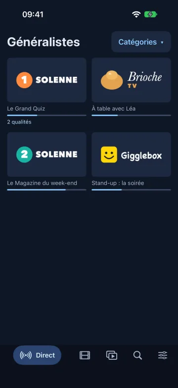 Chaînes IPTV en direct dans Velaria Player sur iPhone
