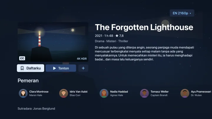 Halaman film di Velaria Player di Apple TV