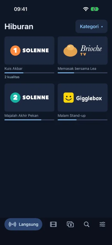 Saluran IPTV langsung di Velaria Player di iPhone