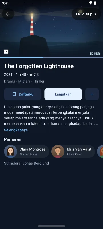 Halaman film di Velaria Player di ponsel Android