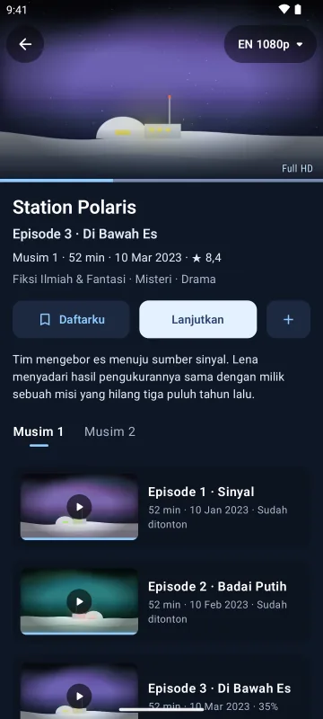 Halaman serial di Velaria Player di ponsel Android