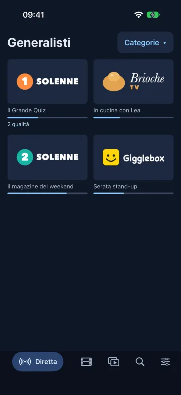 Canali IPTV in diretta in Velaria Player su iPhone