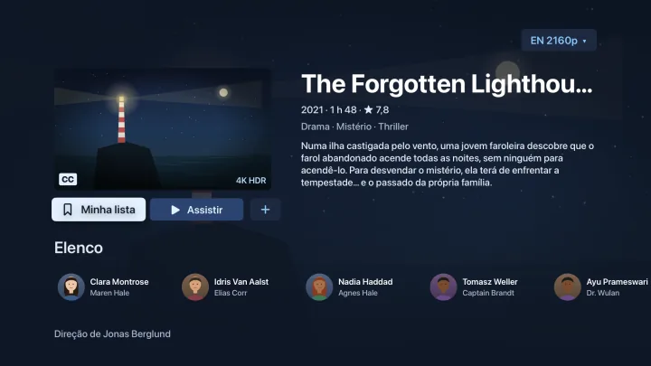Ficha de um filme no Velaria Player na Apple TV