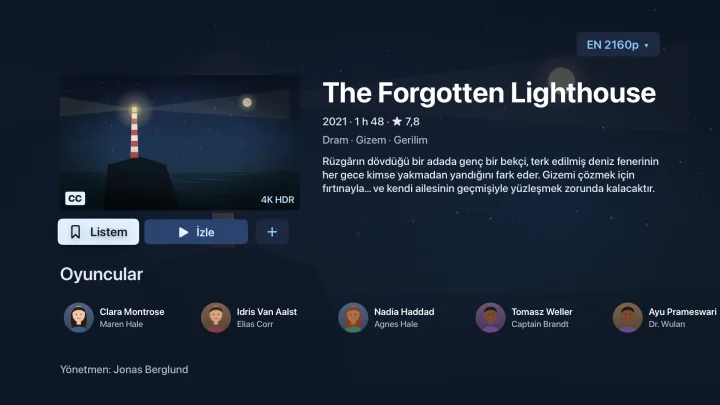 Apple TV'de Velaria Player'da bir film sayfası