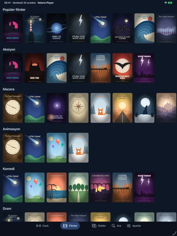 iPad'de Velaria Player: yarım kalan ve popüler filmler