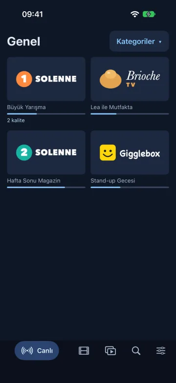 iPhone'da Velaria Player'da canlı IPTV kanalları